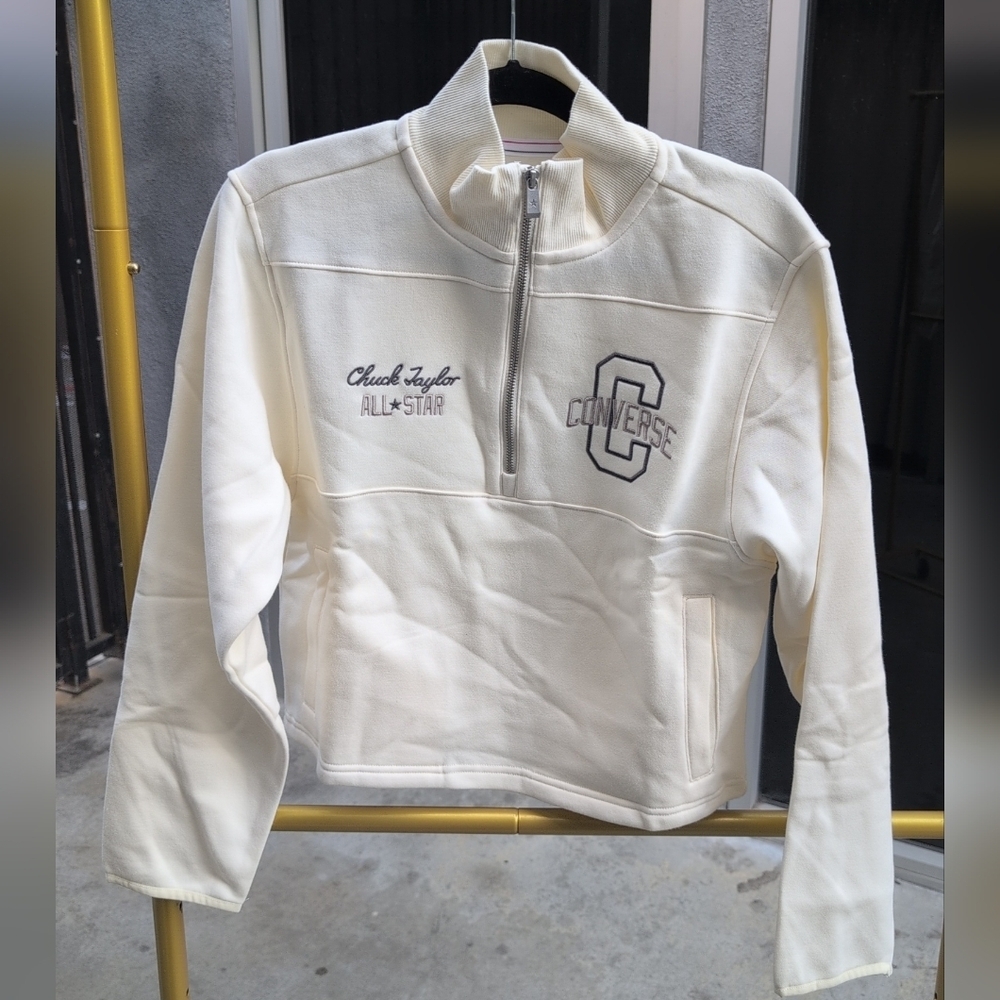 Women's Converse Cream Half-Zip Pullover Size Small NWOT